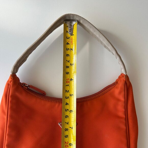 Prada Orange Nylon Mini Shoulder Bag With Beige Strap & Zipper Closure - Picture 9 of 10